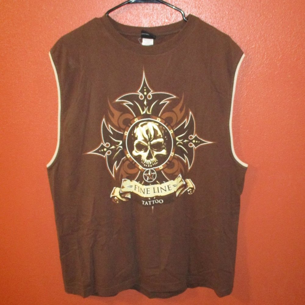 Hybrid Shirt Men X Large Brown Tan Skull Tribal Outdoor Beach Pool Tank Top
